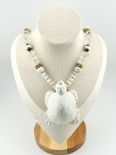 BEAUTIFUL SOUL - POST STONE AGE WHITE JADE TURTLE - LONG NECKLACE - SOLD
