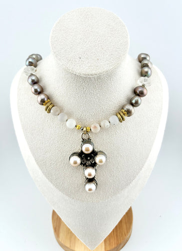 BEAUTIFUL SOUL - BLUSH PEARL CROSS - SHORT NECKLACE - SOLD