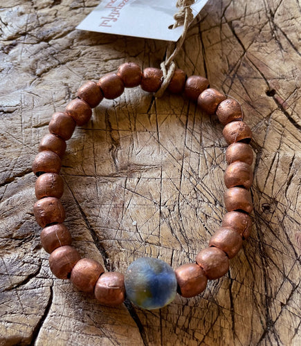 simply beautiful - Mens Copper bracelet with African Glass Bead