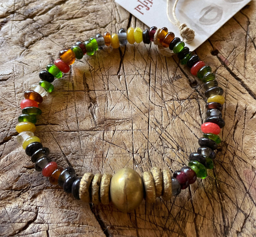 simply beautiful - African Spun Glass Bead with Brass Accents - Bracelet
