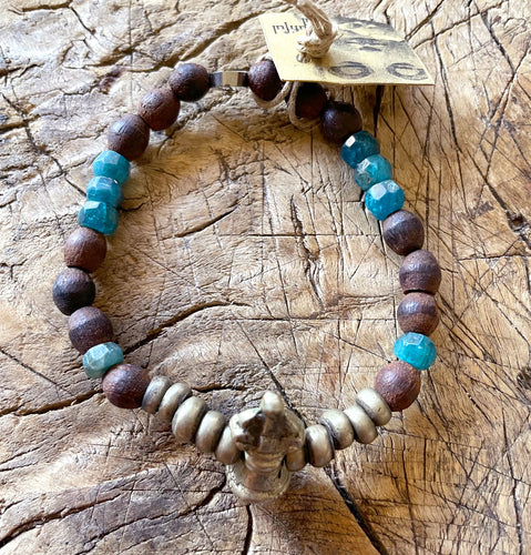 simply beautiful - Unisex - Vintage Mala Counter with Apatite and wood beads - Bracelet