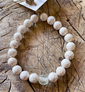 simply beautiful - White Turquoise bracelet with Clear African Glass Accent Bead
