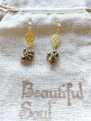 BEAUTIFUL SOUL - VERMEIL SKULL & PYRITE EARRINGS