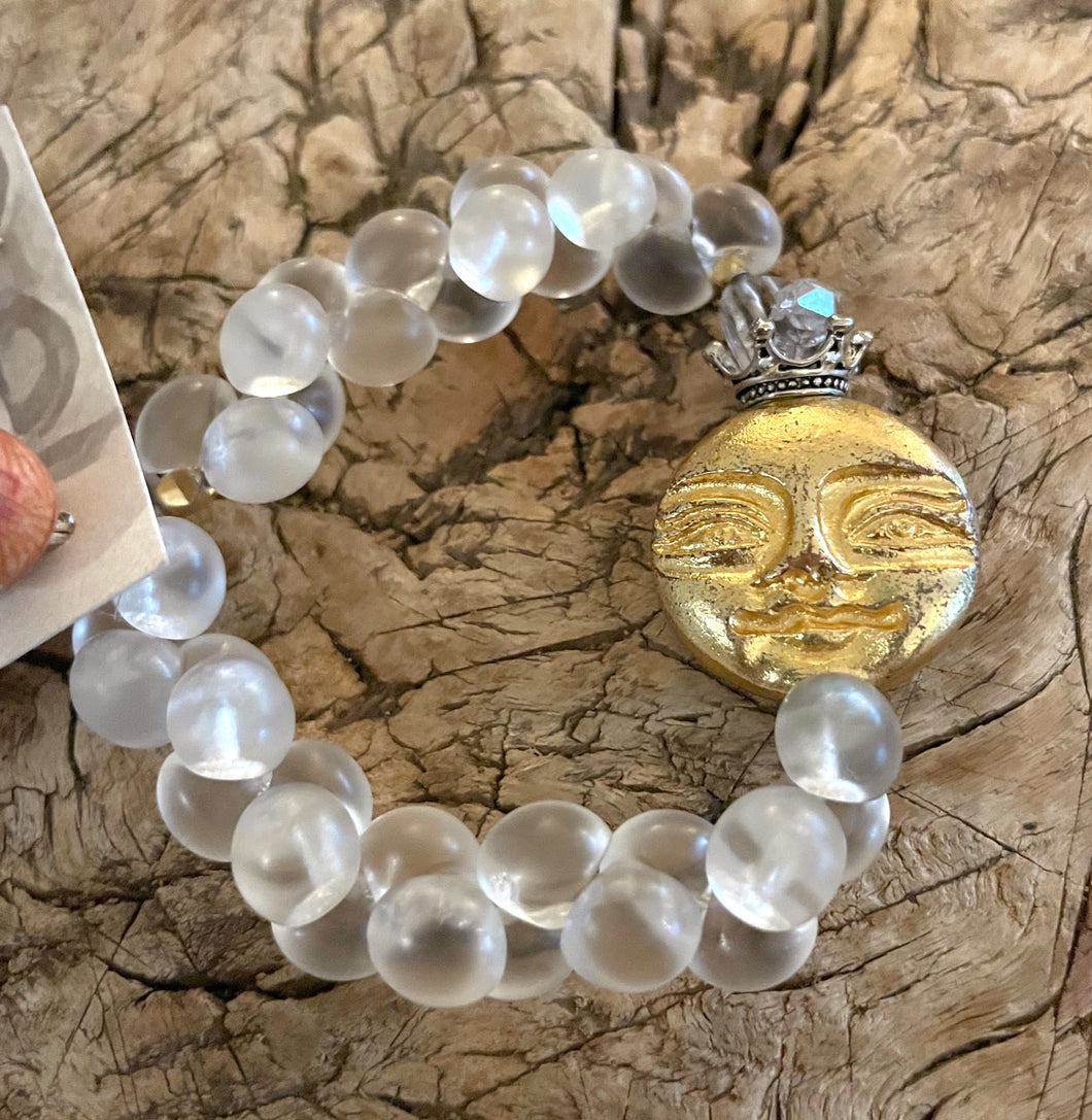 Beautiful Soul  -  Vermeil Moon King with Matte Glass Bubble Beads  - Bracelet